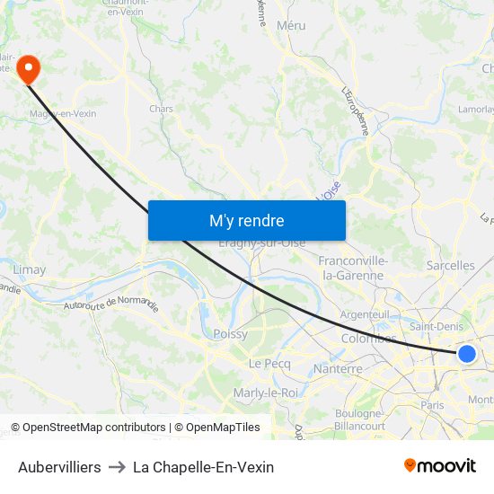 Aubervilliers to La Chapelle-En-Vexin map