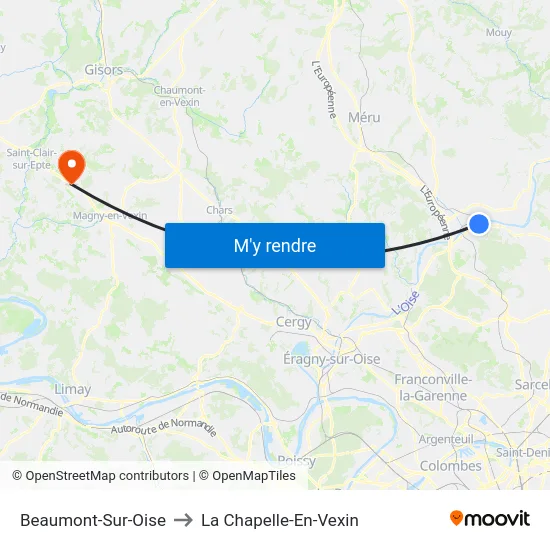Beaumont-Sur-Oise to La Chapelle-En-Vexin map