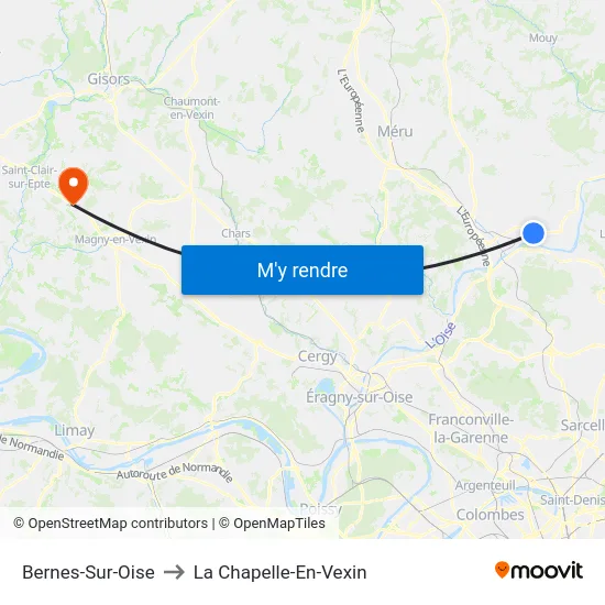 Bernes-Sur-Oise to La Chapelle-En-Vexin map