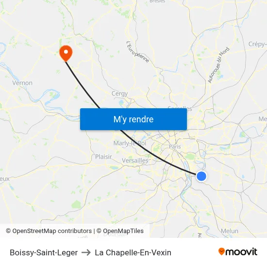 Boissy-Saint-Leger to La Chapelle-En-Vexin map