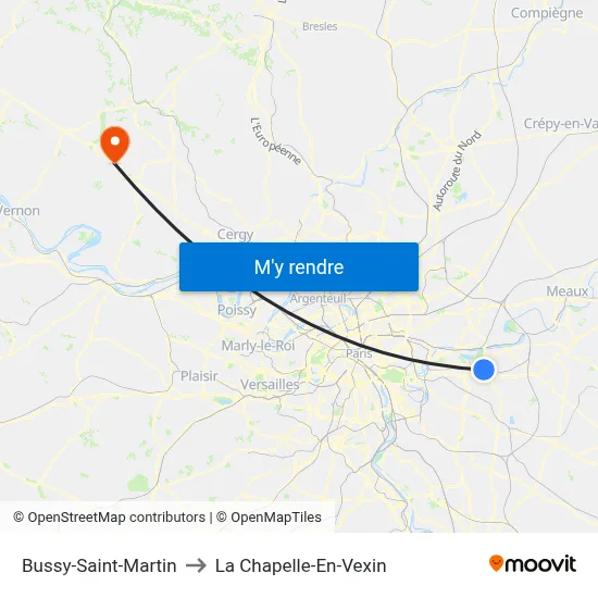 Bussy-Saint-Martin to La Chapelle-En-Vexin map
