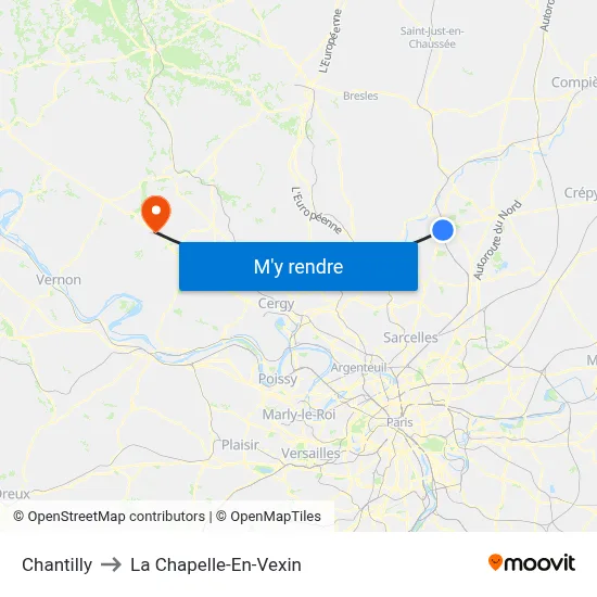 Chantilly to La Chapelle-En-Vexin map
