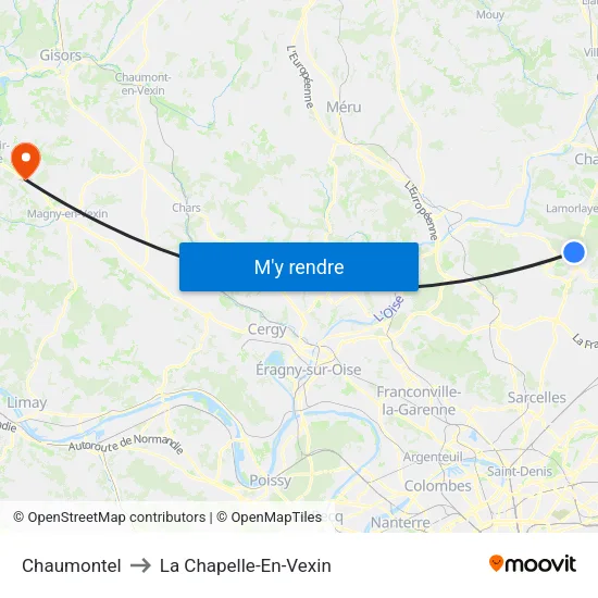 Chaumontel to La Chapelle-En-Vexin map