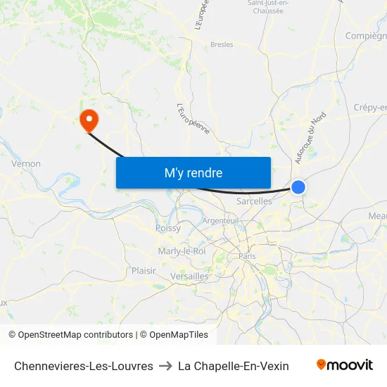 Chennevieres-Les-Louvres to La Chapelle-En-Vexin map