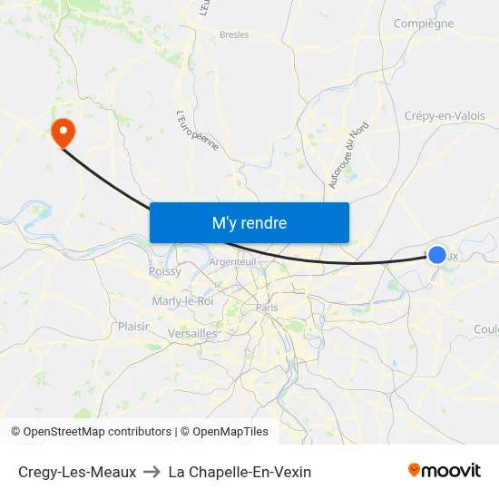 Cregy-Les-Meaux to La Chapelle-En-Vexin map