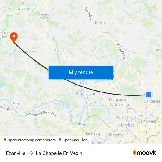 Ezanville to La Chapelle-En-Vexin map