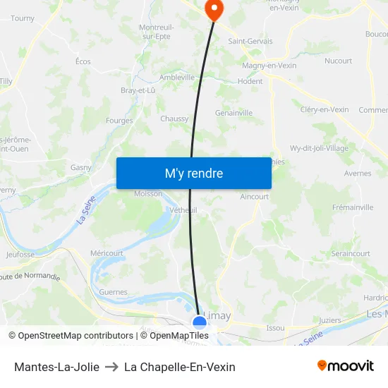 Mantes-La-Jolie to La Chapelle-En-Vexin map