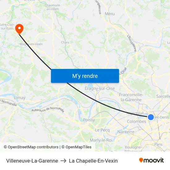 Villeneuve-La-Garenne to La Chapelle-En-Vexin map