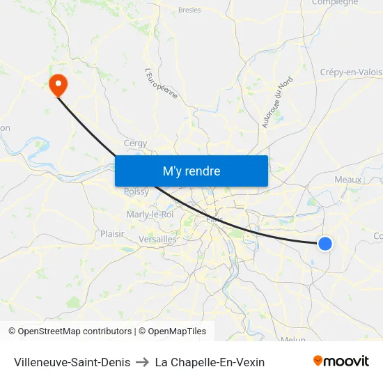 Villeneuve-Saint-Denis to La Chapelle-En-Vexin map