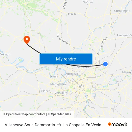 Villeneuve-Sous-Dammartin to La Chapelle-En-Vexin map