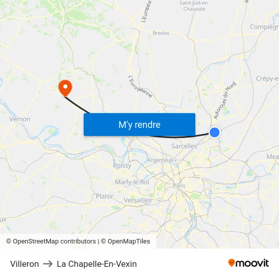 Villeron to La Chapelle-En-Vexin map