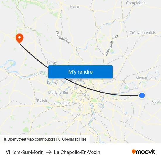 Villiers-Sur-Morin to La Chapelle-En-Vexin map
