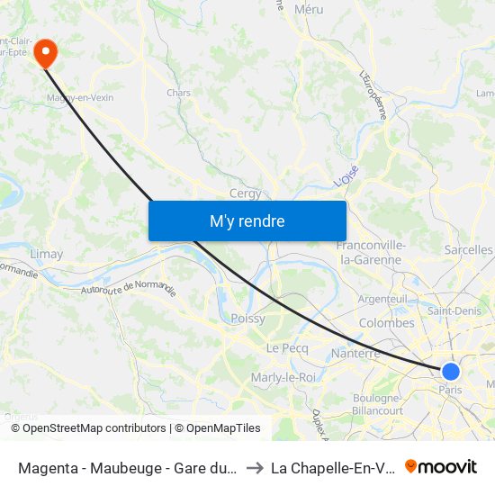 Magenta - Maubeuge - Gare du Nord to La Chapelle-En-Vexin map