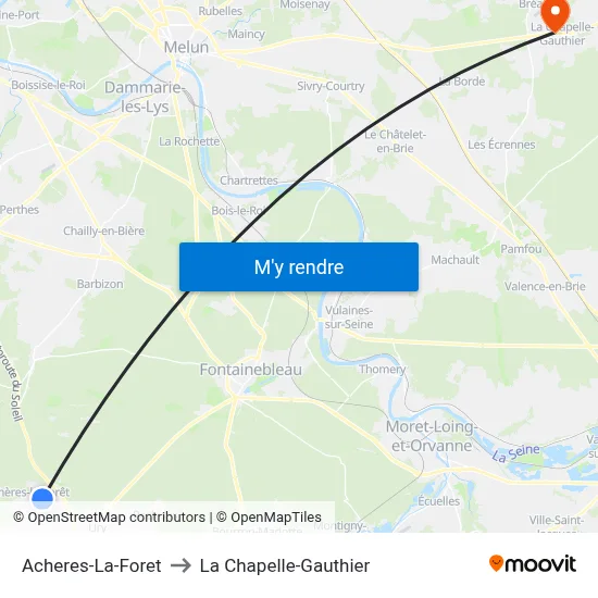 Acheres-La-Foret to La Chapelle-Gauthier map