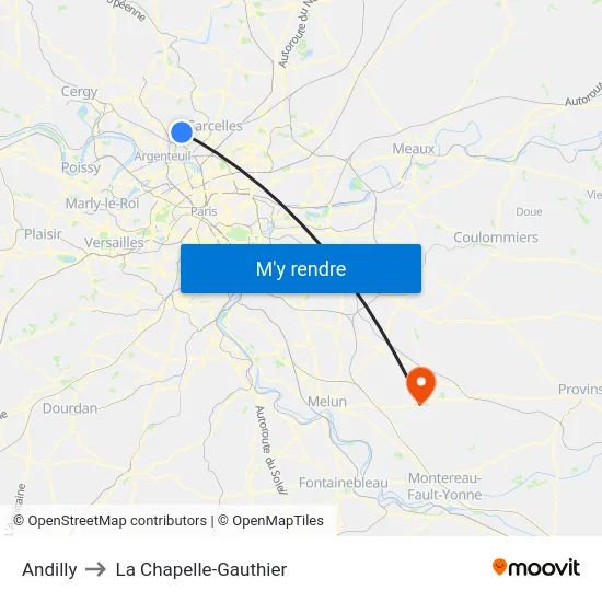 Andilly to La Chapelle-Gauthier map