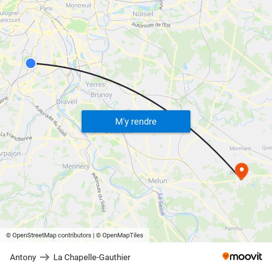 Antony to La Chapelle-Gauthier map