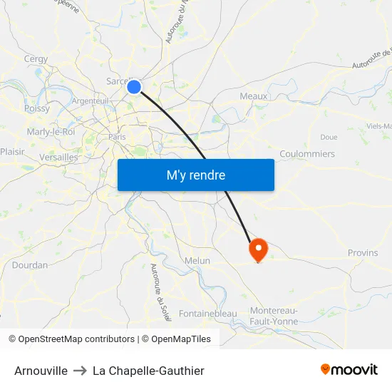 Arnouville to La Chapelle-Gauthier map