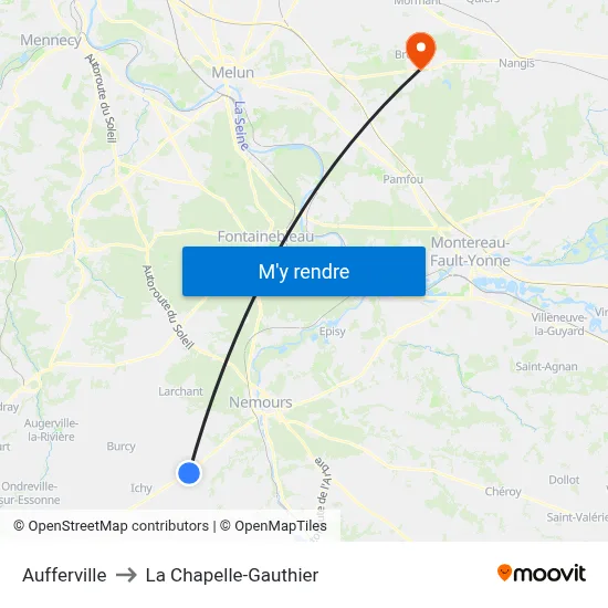 Aufferville to La Chapelle-Gauthier map