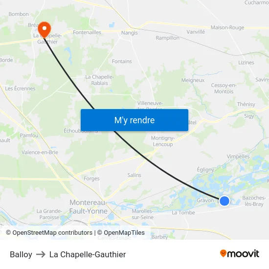 Balloy to La Chapelle-Gauthier map