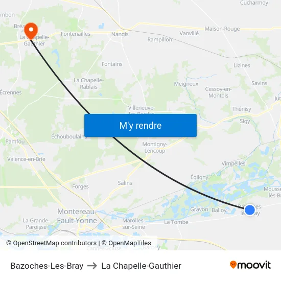 Bazoches-Les-Bray to La Chapelle-Gauthier map