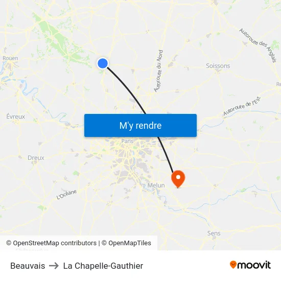 Beauvais to La Chapelle-Gauthier map