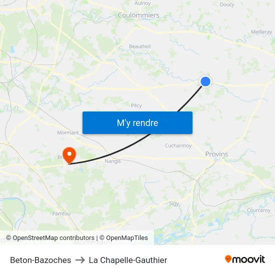 Beton-Bazoches to La Chapelle-Gauthier map