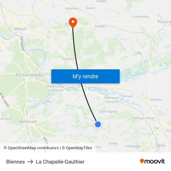 Blennes to La Chapelle-Gauthier map