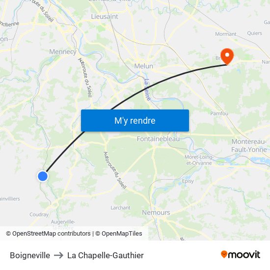 Boigneville to La Chapelle-Gauthier map