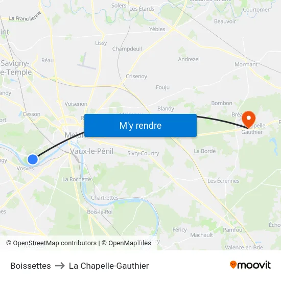 Boissettes to La Chapelle-Gauthier map