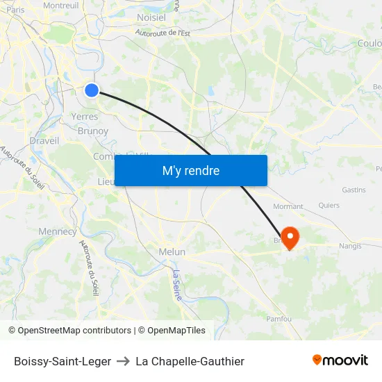 Boissy-Saint-Leger to La Chapelle-Gauthier map