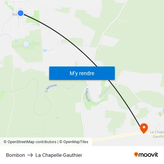 Bombon to La Chapelle-Gauthier map