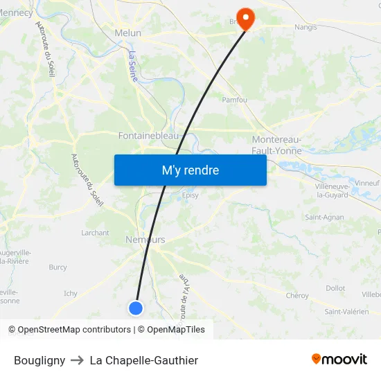 Bougligny to La Chapelle-Gauthier map