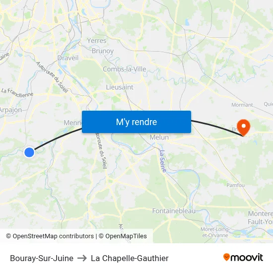 Bouray-Sur-Juine to La Chapelle-Gauthier map