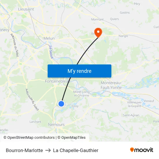 Bourron-Marlotte to La Chapelle-Gauthier map