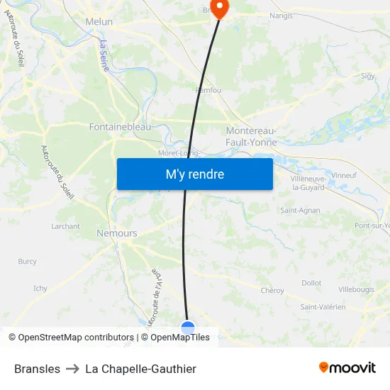 Bransles to La Chapelle-Gauthier map