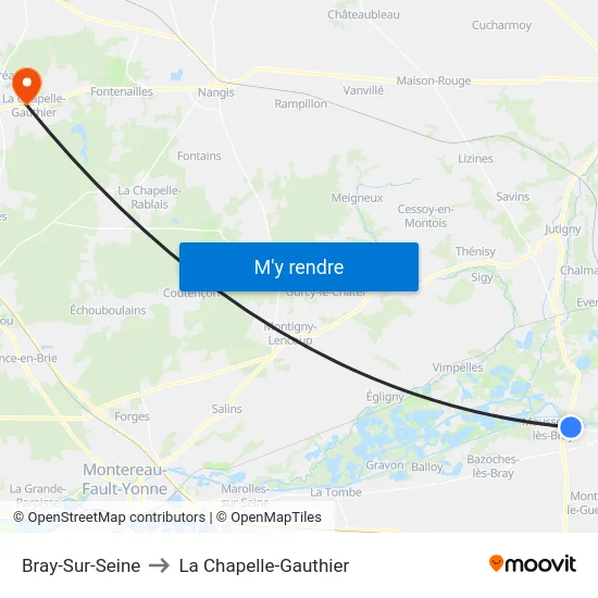 Bray-Sur-Seine to La Chapelle-Gauthier map