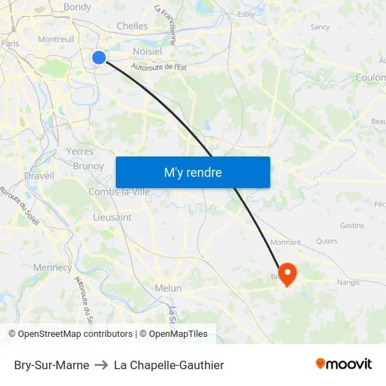 Bry-Sur-Marne to La Chapelle-Gauthier map