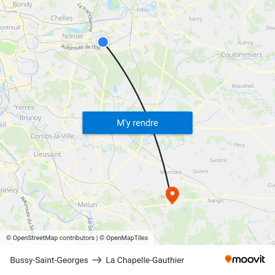 Bussy-Saint-Georges to La Chapelle-Gauthier map