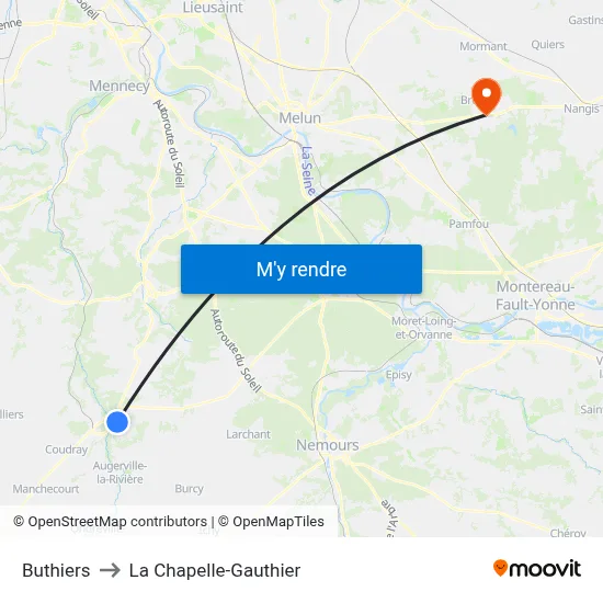 Buthiers to La Chapelle-Gauthier map