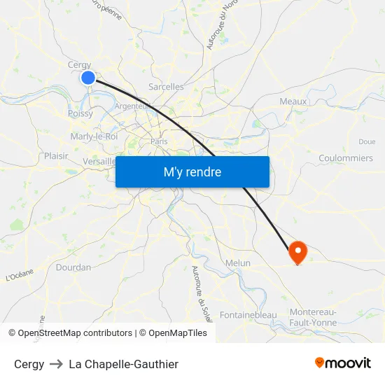Cergy to La Chapelle-Gauthier map