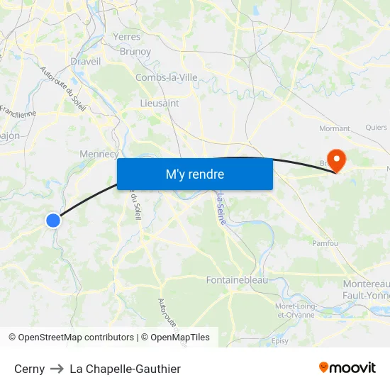Cerny to La Chapelle-Gauthier map