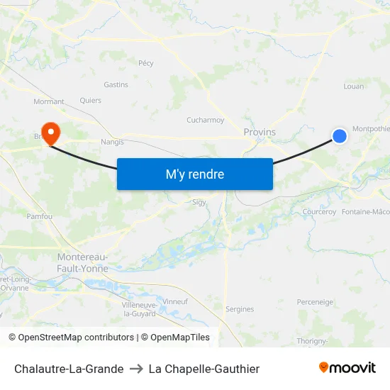 Chalautre-La-Grande to La Chapelle-Gauthier map