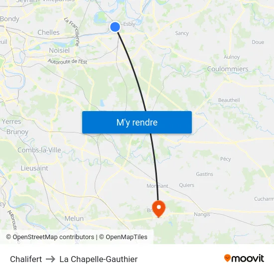 Chalifert to La Chapelle-Gauthier map