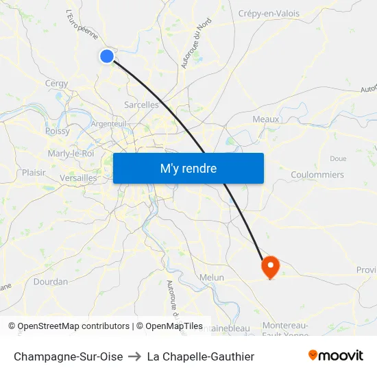 Champagne-Sur-Oise to La Chapelle-Gauthier map