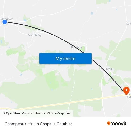 Champeaux to La Chapelle-Gauthier map