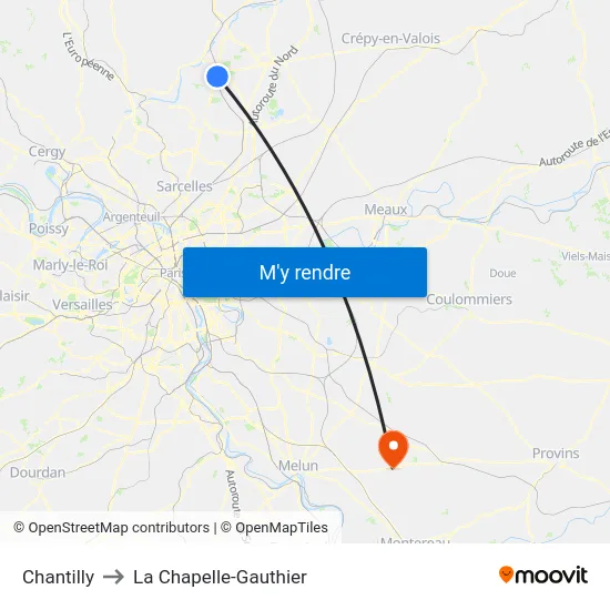Chantilly to La Chapelle-Gauthier map