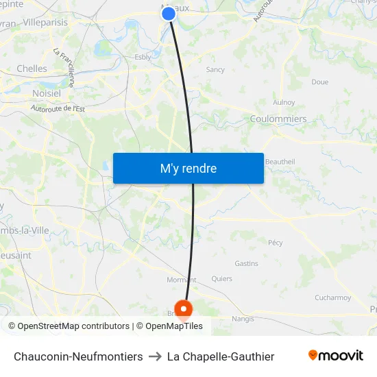 Chauconin-Neufmontiers to La Chapelle-Gauthier map