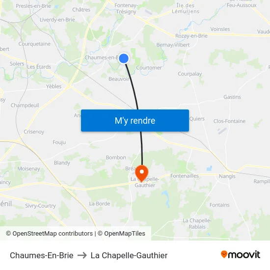 Chaumes-En-Brie to La Chapelle-Gauthier map