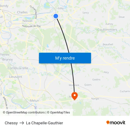 Chessy to La Chapelle-Gauthier map