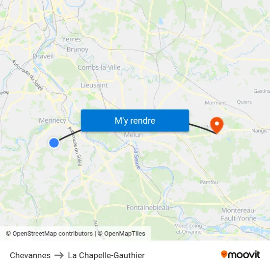 Chevannes to La Chapelle-Gauthier map